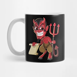 The devil has the contract with him. Mug
